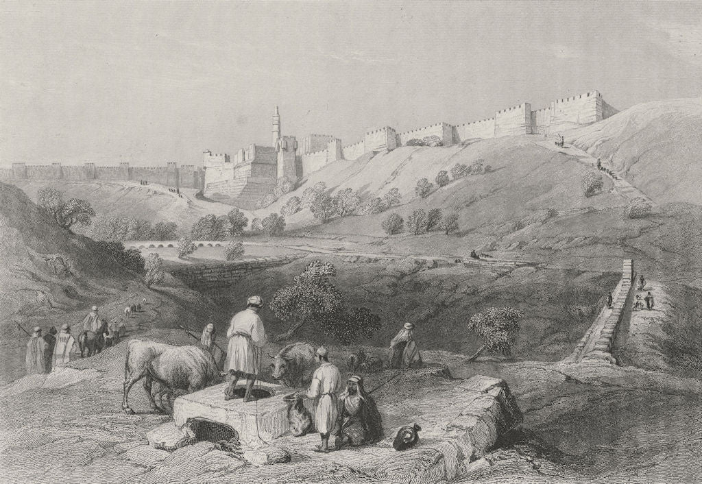 ISRAEL. Lower pool of Gihon, Jerusalem-Bartlett 1847 old antique print picture